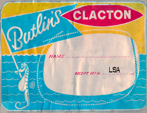 Butlin's Clacton label Butlin's Clacton label